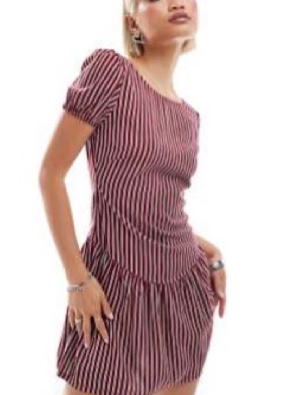 Motel Rocks Burgundy and White Striped Mini Summer Dress